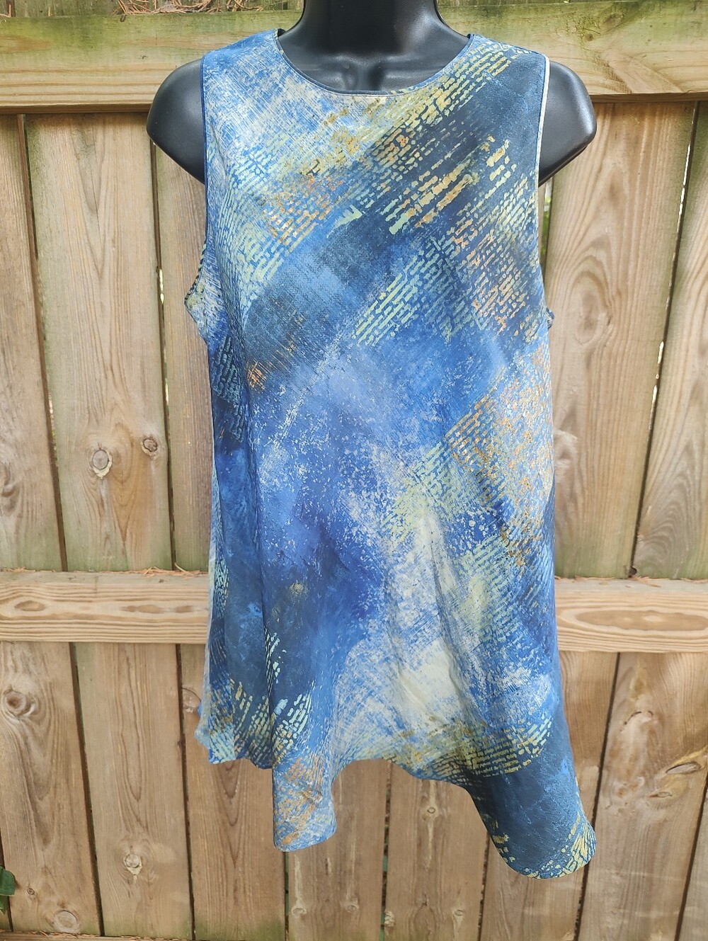 🏵️Lafayette 148 NY Silk Flowy Blue Office Sleeveless Tunic Top Large